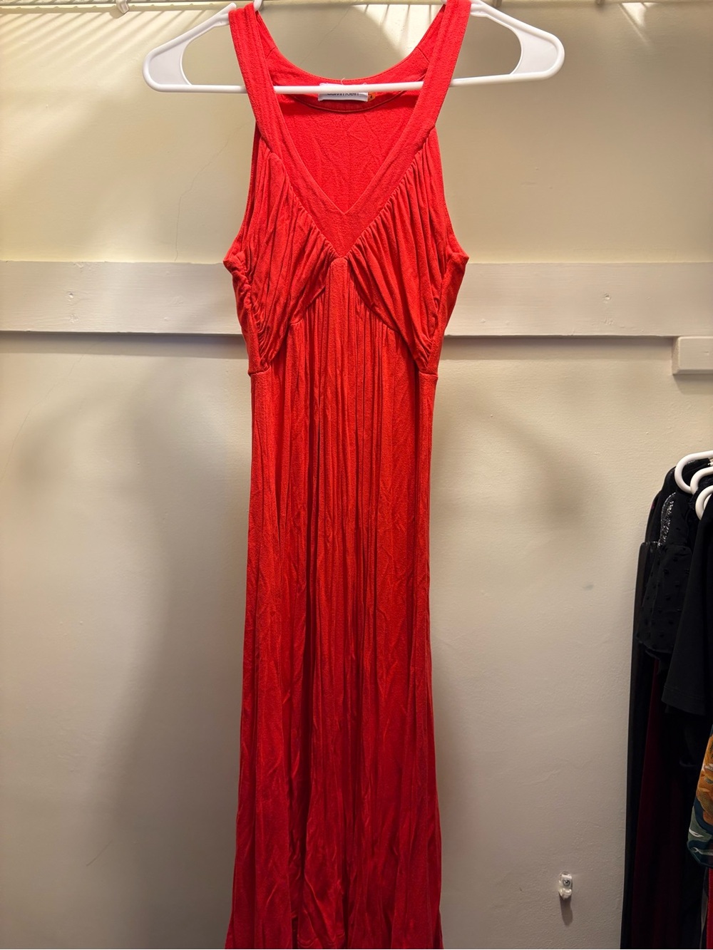 Calvin Klein Vibrant Red Maxi Dress with V-Neck